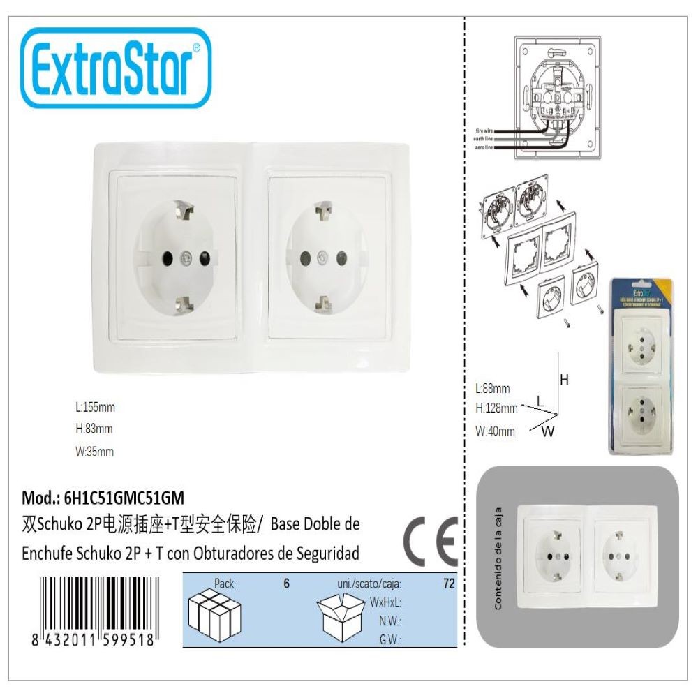 BASE DOBLE SCHUKO 2P+T