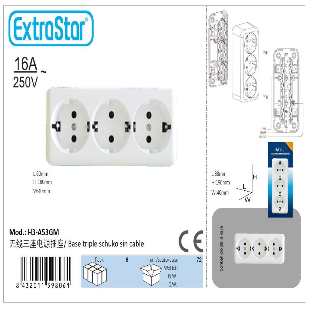 BASE 3 / SCHUKO WITHOUT CABLE