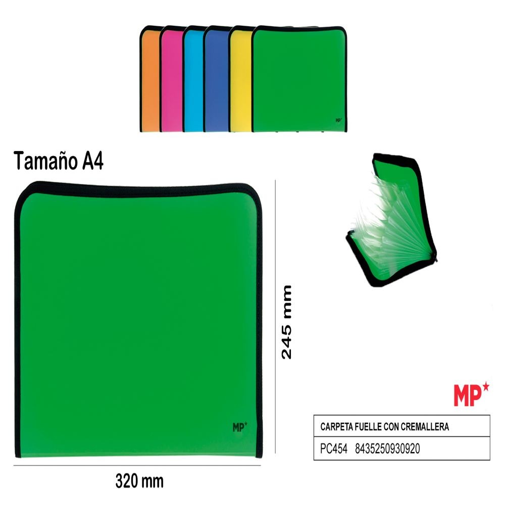 BELLOWS FOLDER W/GREEN ZIPPER