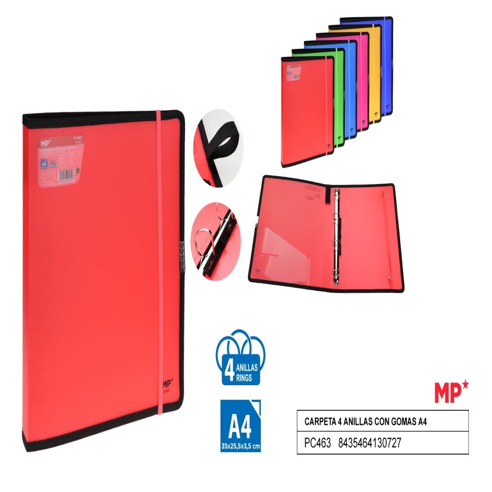 CARPETA 4 ANILLAS C/GOMAS ROSA