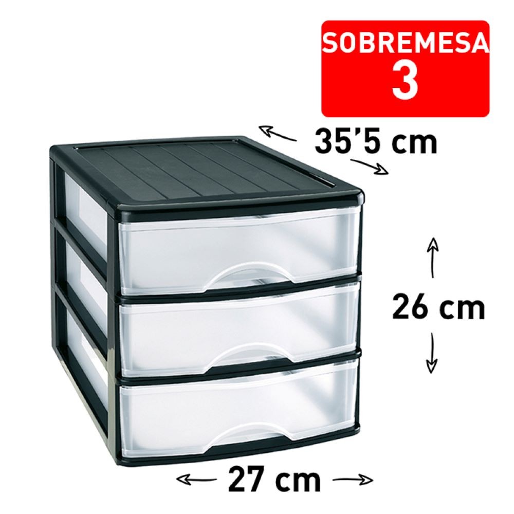 CAJONERA SOBREMESA 3 NEGRO