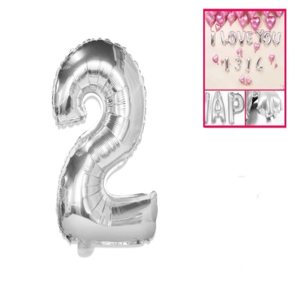 FOIL BALLOON "2" SILVER 119X86