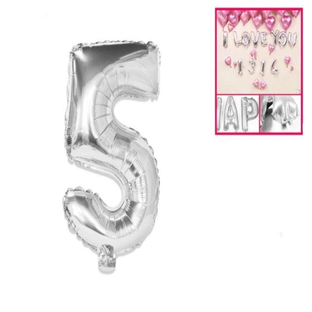 GLOBO FOIL "5" PLATA 119X86