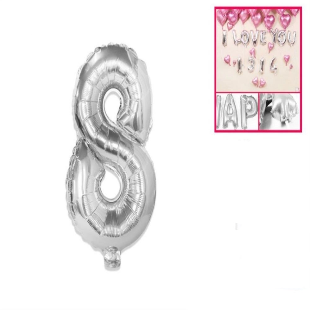 FOIL BALLOON "8" SILVER 120X86