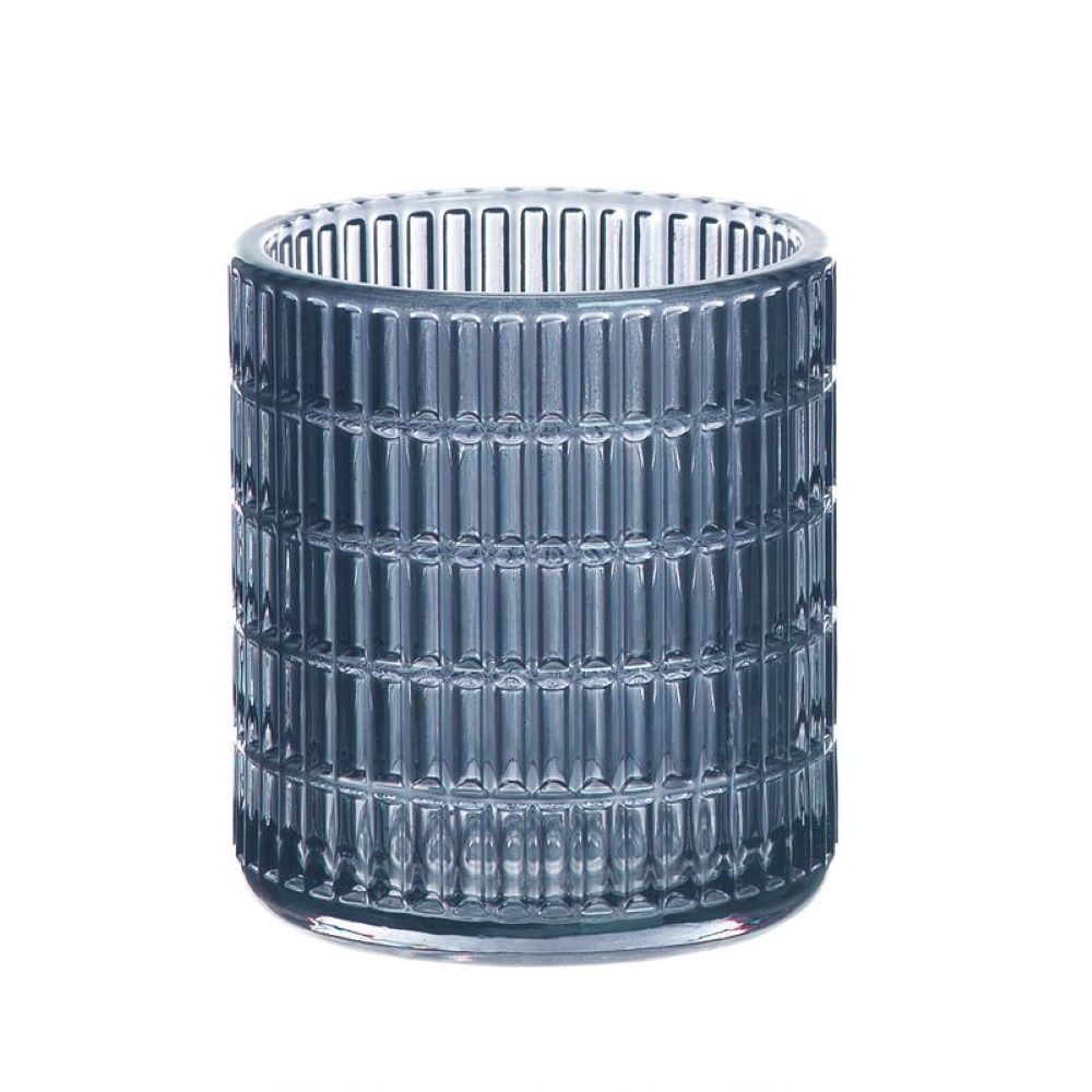 CANDLE HOLDER GLASS-BLUE